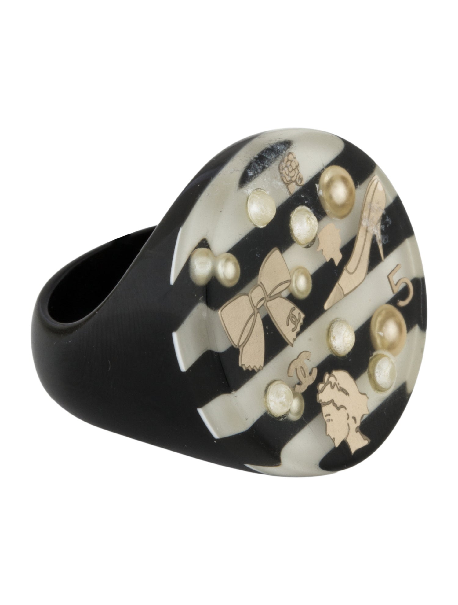 Chanel Faux Pearl & Resin Precious Symbols Ring
